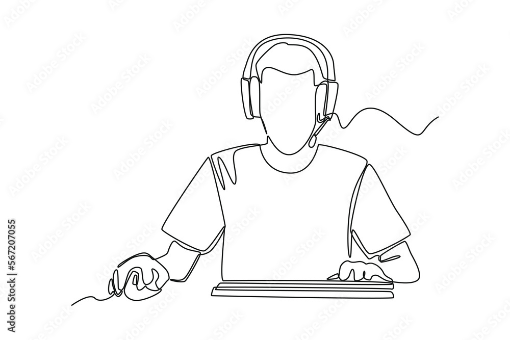 Premium Vector  A young man uses a headset and play station to playing games  online gaming oneline drawing