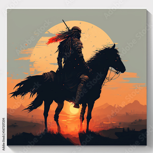 nomad on a horse in the desert