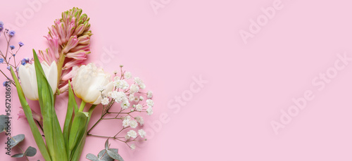 Beautiful flowers on pink b...