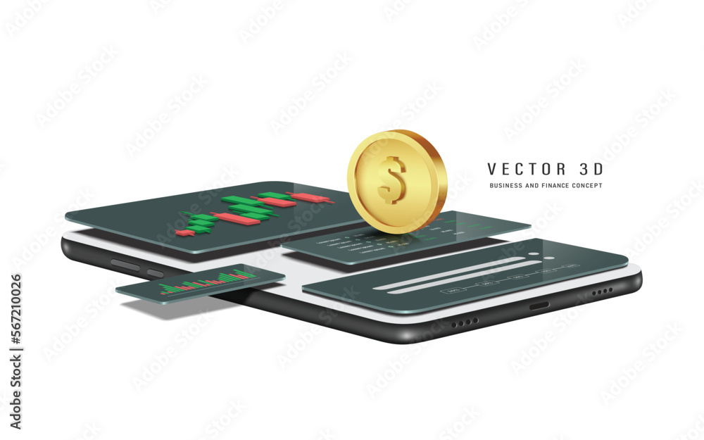 Gold coin or dollar coin laying on smartphone screen that is Examples of application templates for trading stocks or trading cryptocurrency Gold coin or dollar coin laying on smartphone screen that is Examples of application templates for trading stocks or trading cryptocurrency