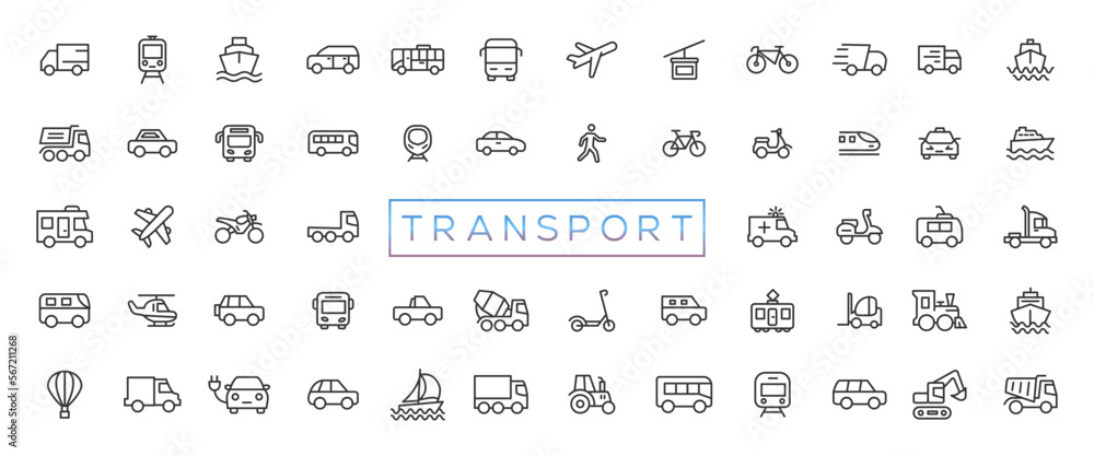 Transport, vehicle and delivery elements - minimal thin line web icon set. Outline icons collection Transport, vehicle and delivery elements - minimal thin line web icon set. Outline icons collection