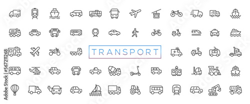 Transport, vehicle and delivery elements - minimal thin line web icon set. Outline icons collection