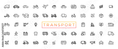 Transport, vehicle and delivery elements - minimal thin line web icon set. Outline icons collection