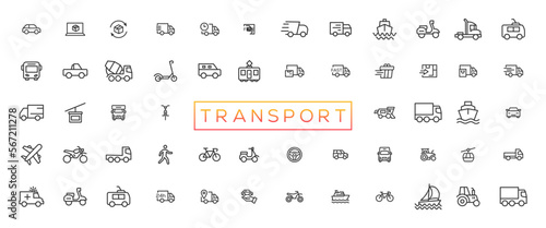 Transport, vehicle and delivery elements - minimal thin line web icon set. Outline icons collection