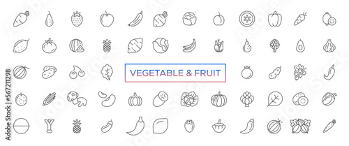Fruits and vegetables - thin line web icon set. Outline icons collection. Simple vector illustration