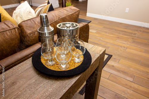 Ice Bucket, Martini Shaker And Four Glasses photo