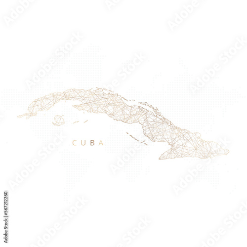 Low poly map of Cuba. Gold polygonal wireframe. Glittering vector with gold particles on white background. Vector illustration eps 10.