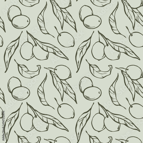 Olive branch seamless patten on light green background photo