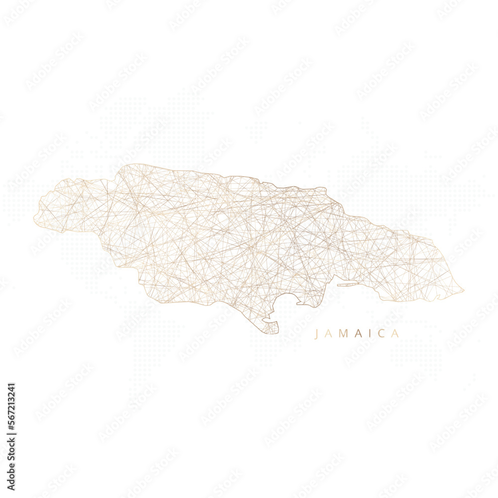 Low poly map of Jamaica. Gold polygonal wireframe. Glittering vector ...
