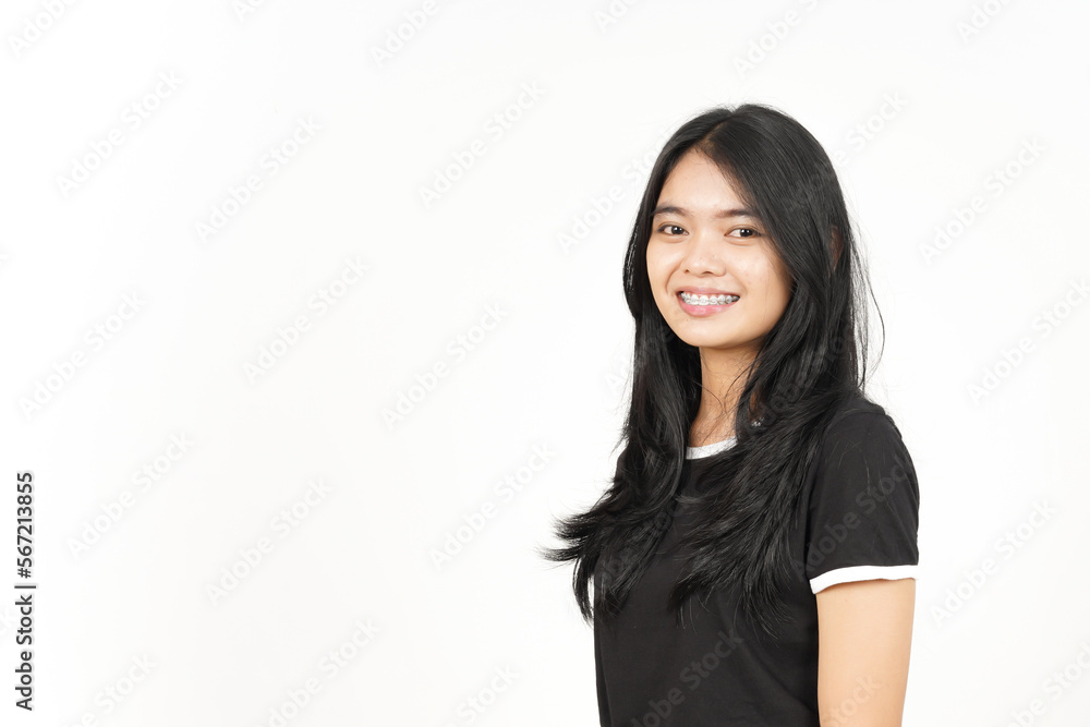 Smile and Side View Standing Of Beautiful Asian Woman Isolated On White Background Smile and Side View Standing Of Beautiful Asian Woman Isolated On White Background