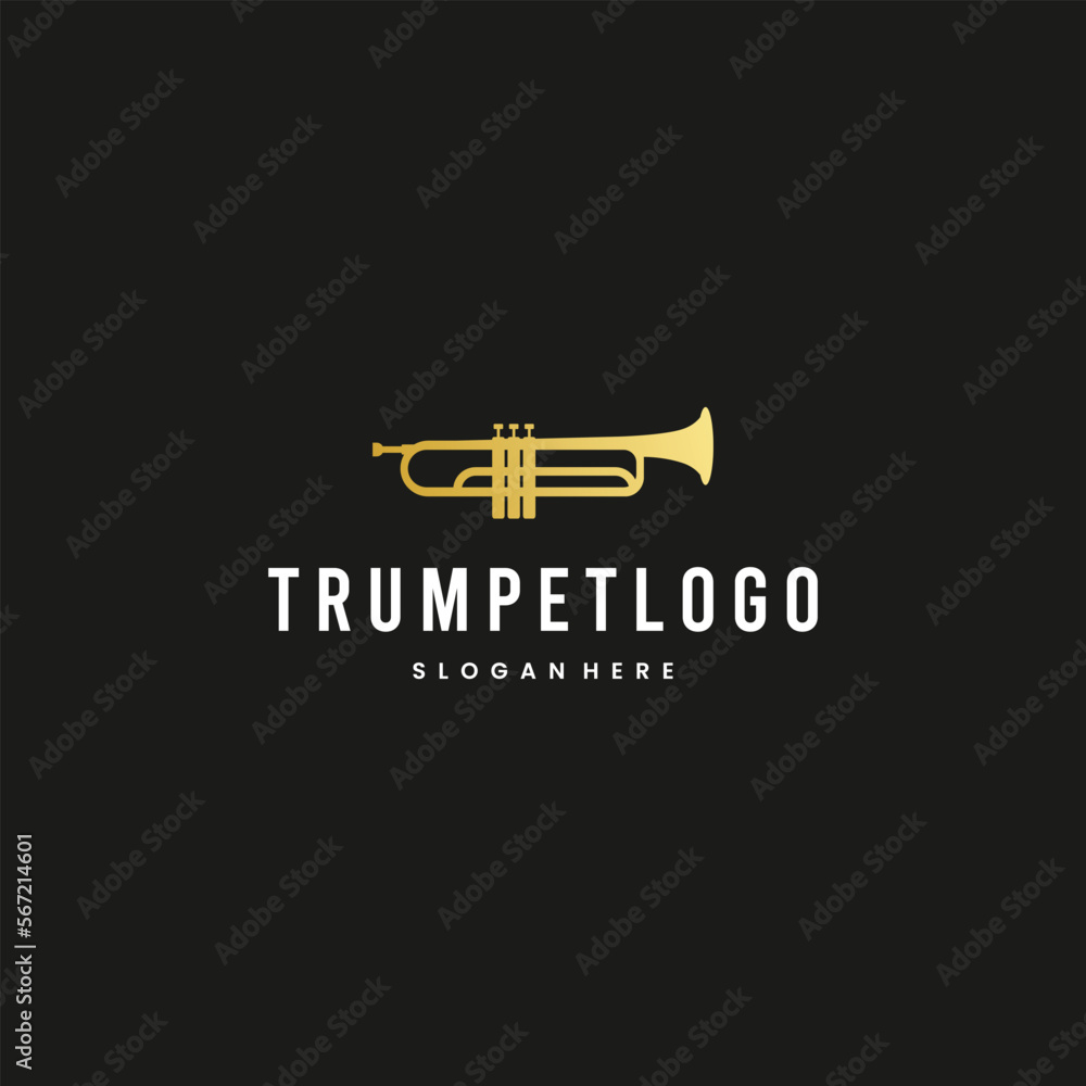 simple golden trumpet cornet for jazz music logo design