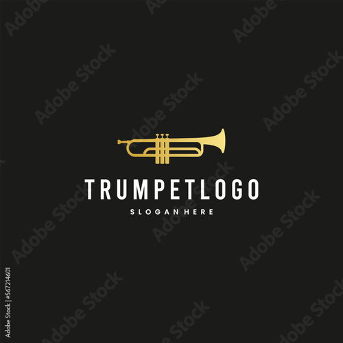 simple golden trumpet cornet for jazz music logo design