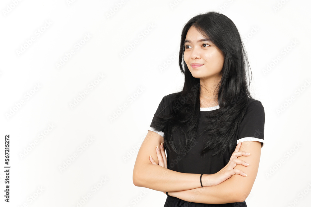 Smile and folding arms side view Of Beautiful Asian Woman Isolated On White Background Smile and folding arms side view Of Beautiful Asian Woman Isolated On White Background
