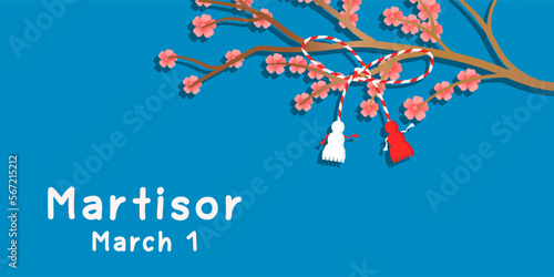 flat design martisor illustration horizontal banner with branch and flowers photo