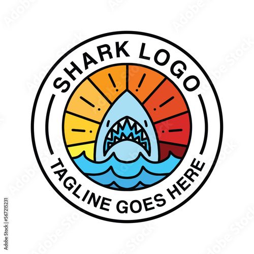 Shark Logo Monoline Vintage Emblem Vector Design badge illustration Symbol Icon