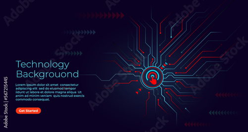 Abstract dark technology background with circuit diagram lines