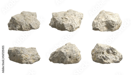 Natural realistic rough concrete rock shapes cut out backgrounds 3d render