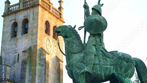 Equestrian statue of Vimara Peres in front of Porto Cathedral called Se Cathedral in Porto city, Portugal photo