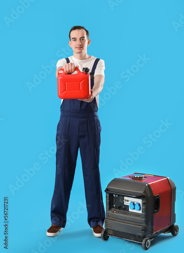 Male worker with canister a...