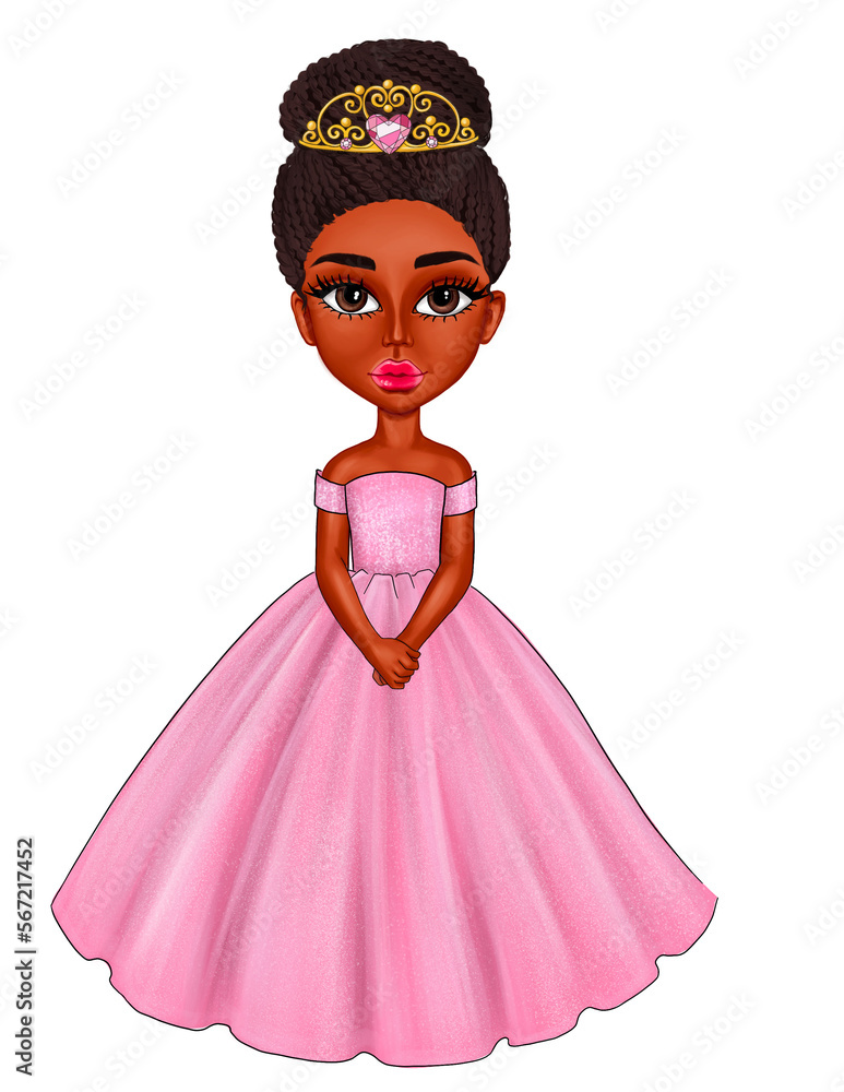 Little African American Princess Wearing a Pink Dress.Princess Clip Art ...