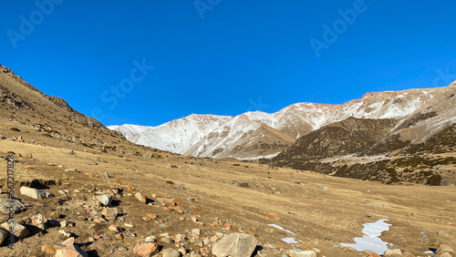 Amazing journey through the mountains of Kyrgyzstan. Beautiful nature of Kyrgyzstan. Snow-capped mountains  hills