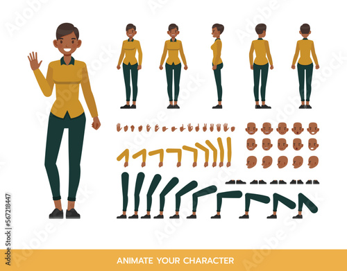 Working woman wear yellow shirt color character vector design. Create your own pose.