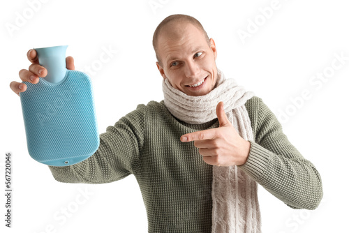 Young man pointing at hot w...