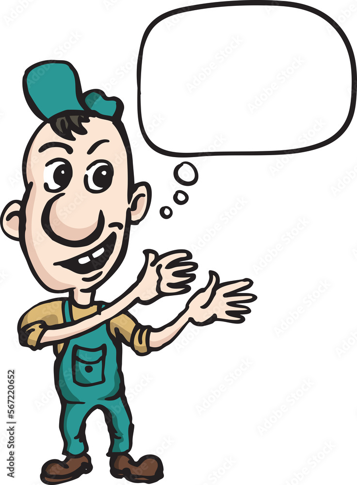 cute cartoon repairman with speech bubble - PNG image with transparent background