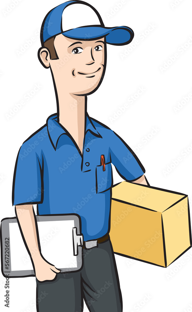 delivery man with box and clipboard - PNG image with transparent background