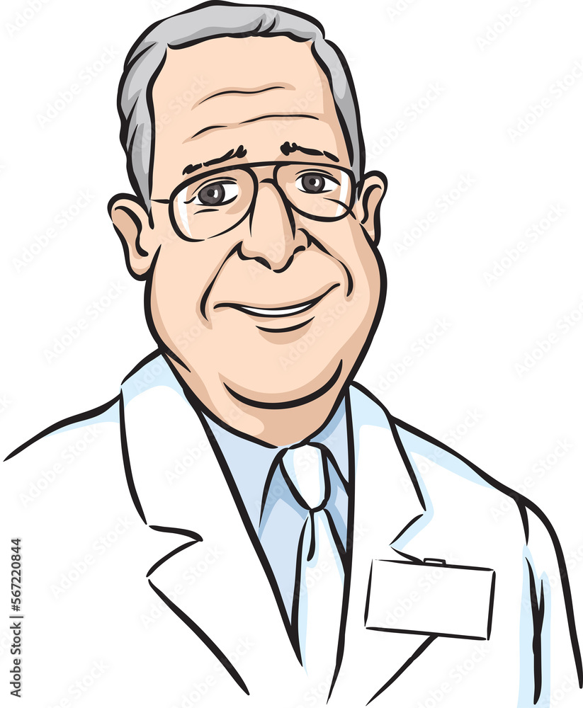 portrait of a smiling doctor with speech balloon - PNG image with transparent background