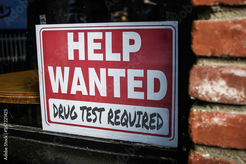 Help wanted sign drug testing required #567221425