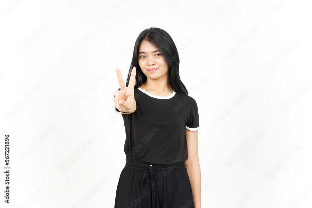 Showing count Two finger Of Beautiful Asian Woman Isolated On White Background Showing count Two finger Of Beautiful Asian Woman Isolated On White Background