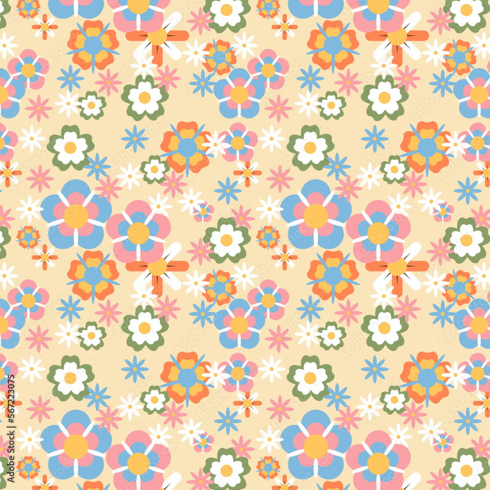 retro vector background with flowers for social media posts, banners, etc.