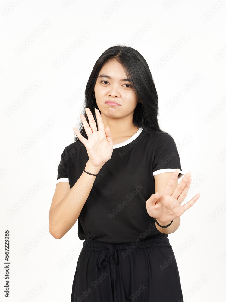 Stop or Rejection Gesture Of Beautiful Asian Woman Isolated On White Background Stop or Rejection Gesture Of Beautiful Asian Woman Isolated On White Background