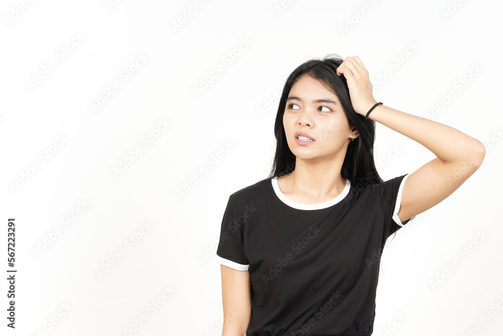 Hand on head and Confused gesture Of Beautiful Asian Woman Isolated On White Background Hand on head and Confused gesture Of Beautiful Asian Woman Isolated On White Background