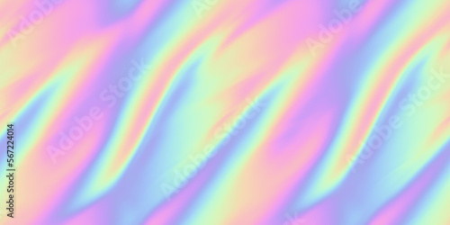 Seamless Y2K Futurism iridescent playful pastel holographic heatmap ombre gradient waves or flames background texture. Modern opalescent pale rainbow swirl neon nostalgic cyberbunk vaporwave pattern.