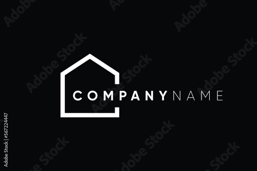 Creative and minimalist home logo design template on black background