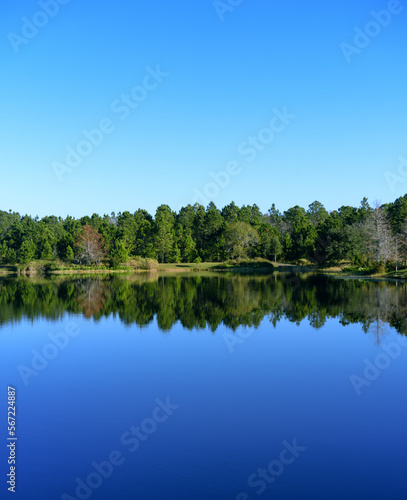 Reflection of clear sky in a lake