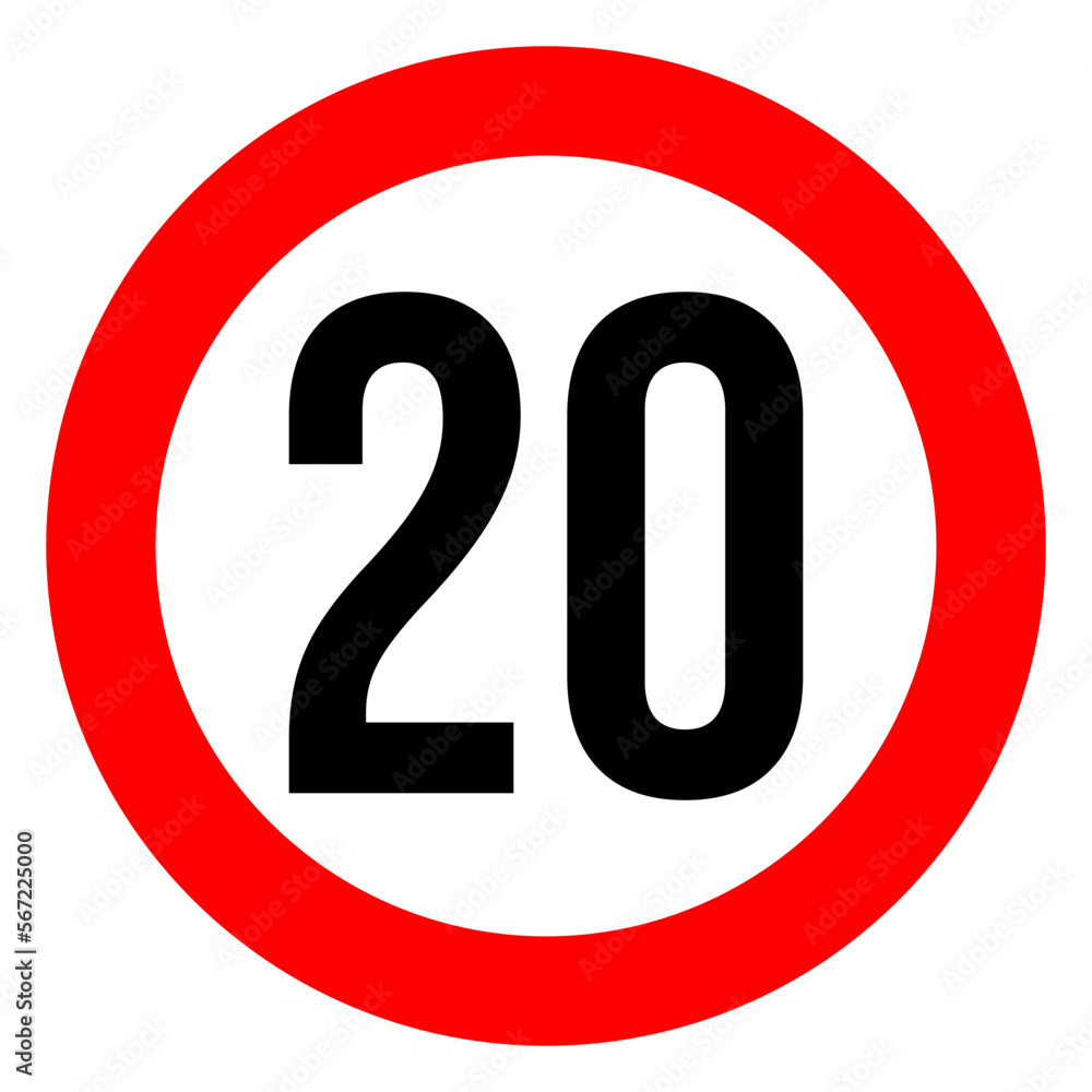 speed limit road sign of 20 kilometres per hour speed limit road sign of 20 kilometres per hour