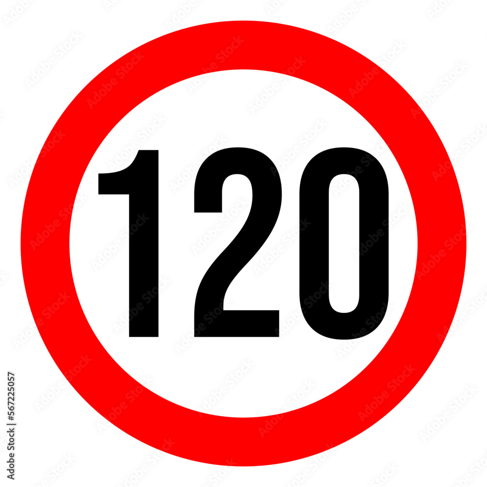 speed limit road sign of 120  kilometres per hour