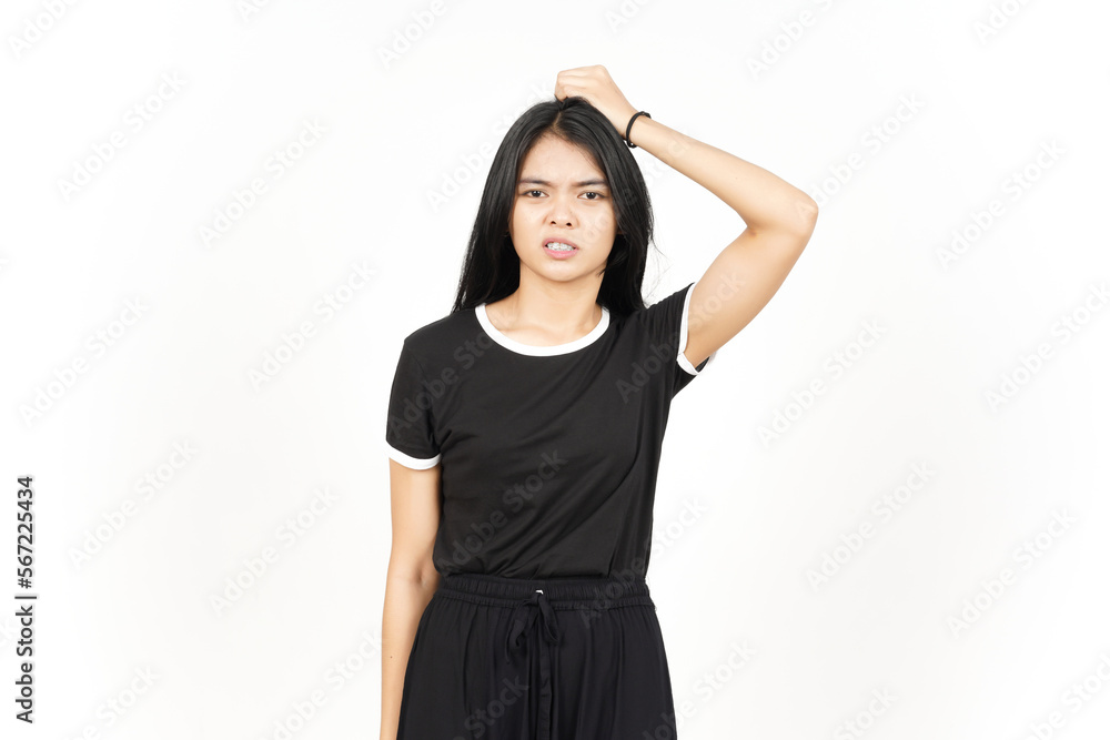 Hand on head and Confused gesture Of Beautiful Asian Woman Isolated On White Background Hand on head and Confused gesture Of Beautiful Asian Woman Isolated On White Background