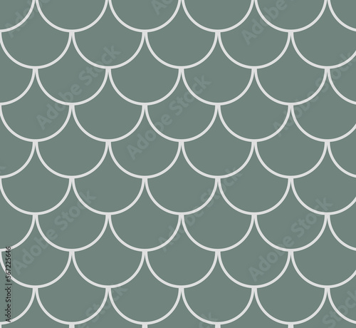 White tile lines, white fish scale lines, wave lines on a green background. White and opal little mermaid background with fish scale.