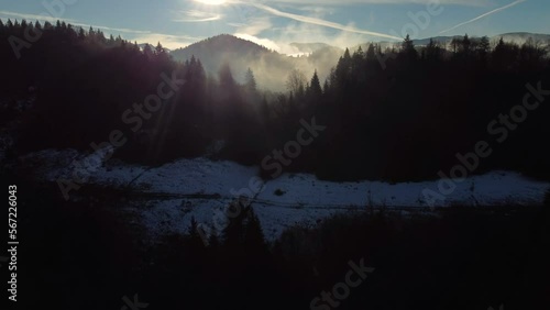 Traditional village Fundata in the Romanian mountains, showcasing rural lifestyle and natural beauty. photo