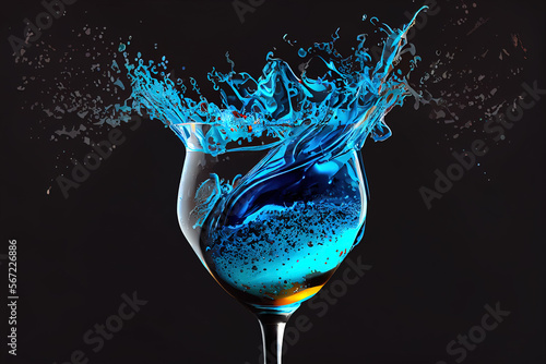 blue cocktail in a glass. 3d illustration. Generative AI