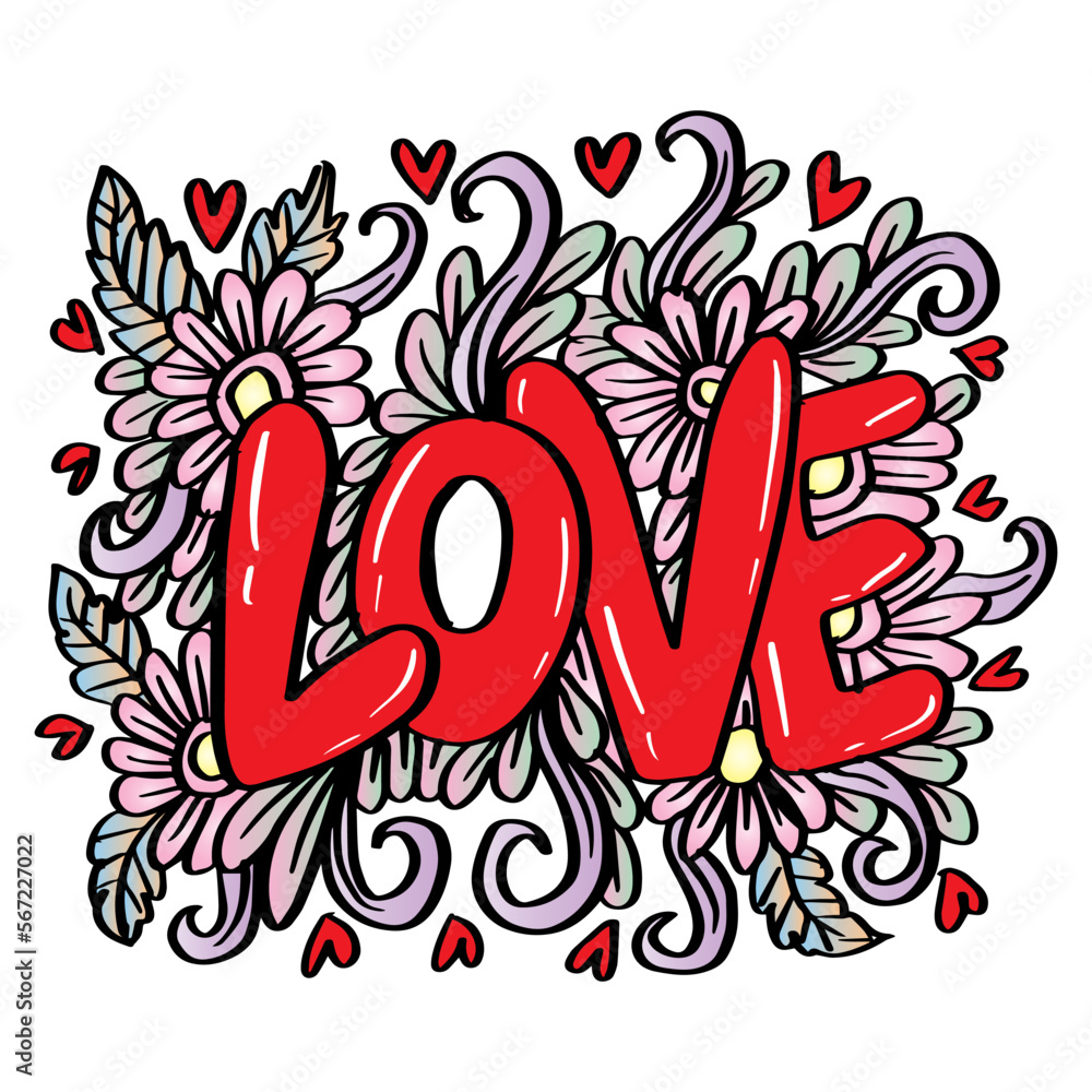 Obraz premium Drawing Doodle Love, hand drawn love with floral decoration.