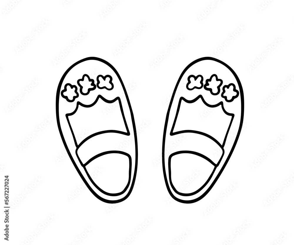 Infant cute shoes doodle. Outline sketch Baby clothes isolated on white Infant cute shoes doodle. Outline sketch Baby clothes isolated on white
