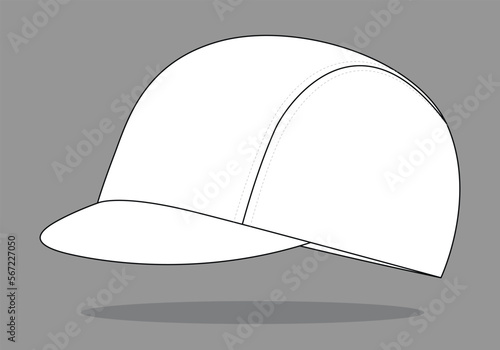 Blank White 3 Panel Cap Template On Gray Background, Vector File