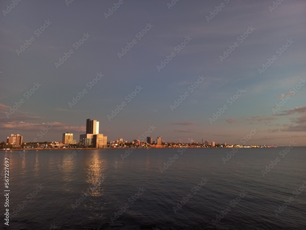 city skyline at sunset