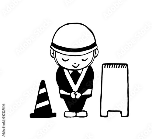 工事中可愛いモノクロイラスト