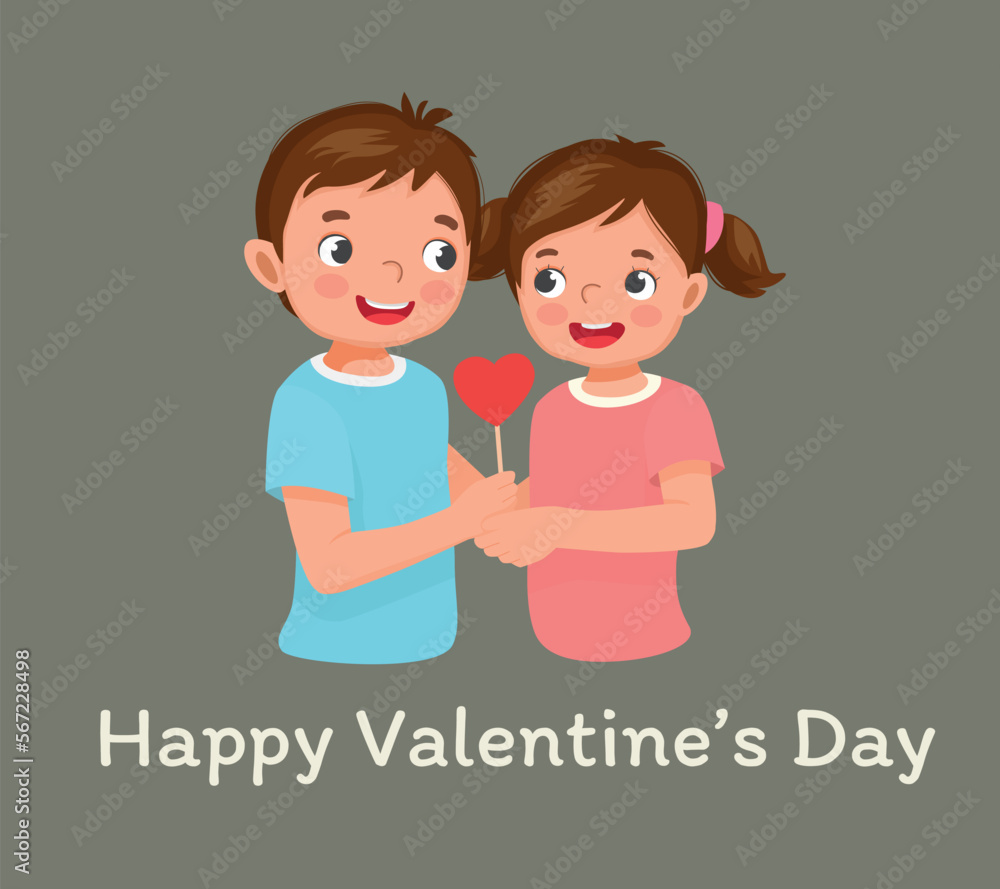 Happy little couple boy and girl on valentine day Happy little couple boy and girl on valentine day